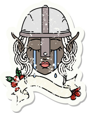 Retro Dövme Tarzı Ağlayan Elf Savaşçısı karakteri bir insan tarafından çizilmiş