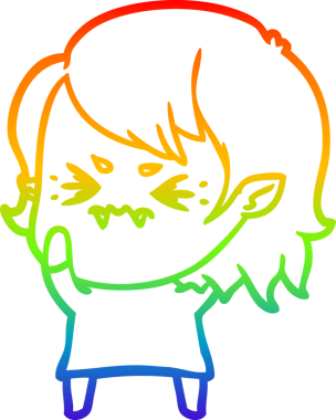 Gökkuşağı gradyan çizgi çizimi Bir insan tarafından çizilmiş rahatsız bir vampir kız çizgi filmi