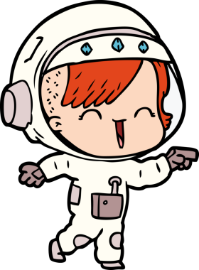 Bir insan tarafından çizilmiş mutlu uzay kızı.