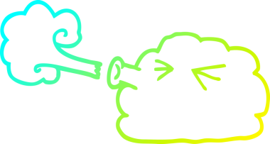 Bir insanın çizdiği fırtınayı savuran karikatür bulutunun soğuk gradyan çizgisi