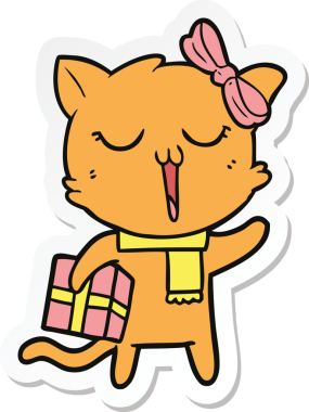 Bir insan tarafından çizilmiş çizgi film kedisinin çıkartması.