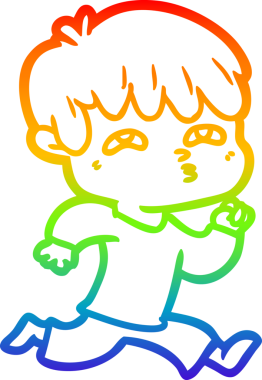 Gökkuşağı gradyan çizgi çizimi bir insan tarafından kafası karışmış bir karikatür adamın çizimi