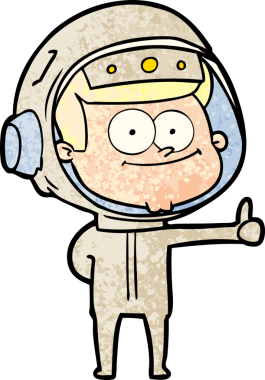 Bir insan tarafından çizilmiş mutlu astronot çizgi filmi.