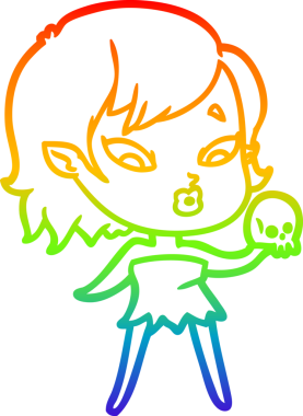 Gökkuşağı gradyan çizgisi. Bir insan tarafından çizilmiş şirin bir vampir kız çizgi filmi.