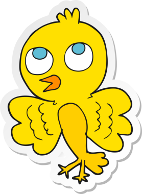 Bir insan tarafından çizilmiş çizgi film kuşunun çıkartması.