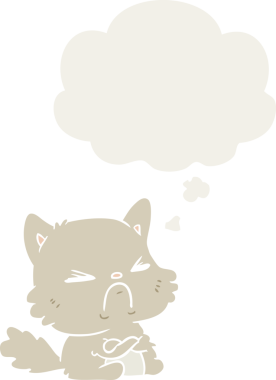 Düşünce baloncuğu olan kızgın kedi çizgi filmi bir insan tarafından çizilmiş.