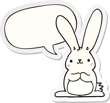 Bir insan tarafından çizilmiş konuşma balonu çıkartmalı çizgi film tavşanı.