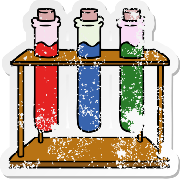 İnsan eliyle çizilmiş bir bilim test tüpü karikatürü.