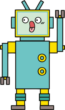 Bir insan tarafından çizilmiş sevimli bir robot karikatürü.