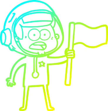 Bir karikatürün soğuk gradyan çizimi bir insan tarafından çekilen bayrağı sallayan astronot için sürpriz oldu.