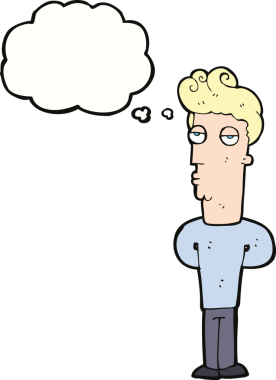 Bir insan tarafından çizilen düşünce baloncuğu ile sıkılmış adam çizgi filmi