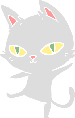 Bir insan tarafından çizilmiş düz renkli çizgi film kedisi.