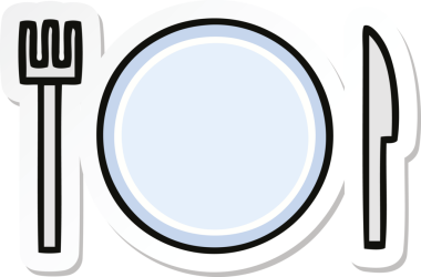 Bir insan tarafından çizilmiş şirin bir tabak ve çatal bıçak etiketi.