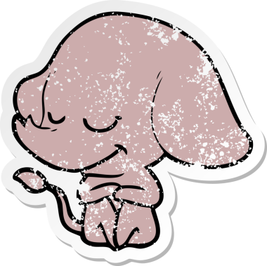 Bir insan tarafından çizilmiş gülümseyen bir filin sıkıntılı çıkartması.