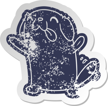 Bir insan tarafından çizilmiş sevimli bir köpeğin eski çizgi film etiketi kawaii