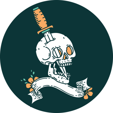 bir insan tarafından çizilmiş bir kafatası pankartıyla dövme biçimi simgesi