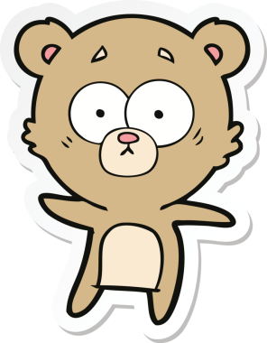 Bir insan tarafından çizilmiş endişeli bir ayı çizgi filminin çıkartması.