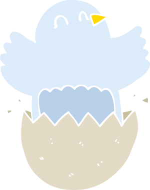 Bir insan tarafından çizilmiş düz renkli çizgi film kuluçkaya yatmış tavuk.