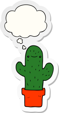 Düşünce baloncuğu insan tarafından çizilmiş bir çıkartma olan çizgi film kaktüsü.