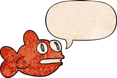 bir insan tarafından çizilmiş, konuşma baloncuklu çizgi film balığı.