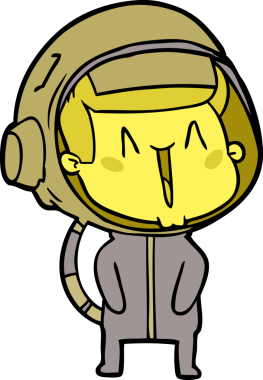 Bir insan tarafından çizilmiş mutlu astronot çizgi filmi.