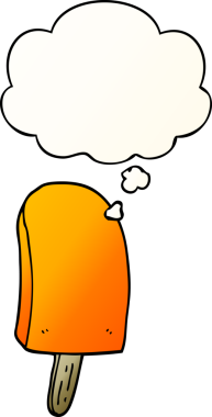 Karikatür buz lolipopu. Düşünce baloncuğu bir insan tarafından çizilmiş.