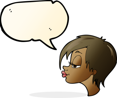 Bir insan tarafından çizilmiş konuşma balonu olan güzel bir kadın.