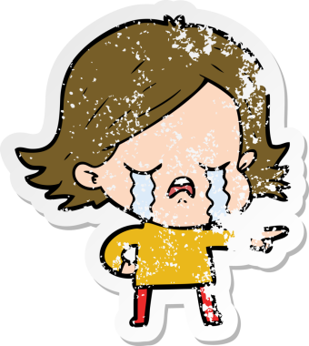 Bir insan tarafından çizilmiş, ağlayan ve işaret edilen karikatürlü bir kızın sıkıntılı çıkartması.