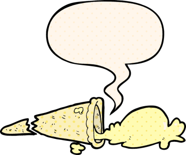 Bir insan tarafından çizilmiş çizgi roman tarzında dondurma ve konuşma balonu.