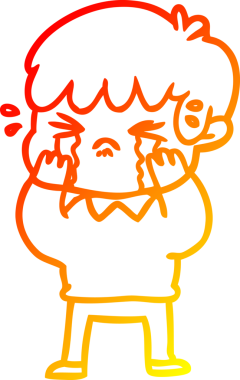 Bir insan tarafından çizilmiş, ağlayan bir çizgi film çocuğu çizimi.