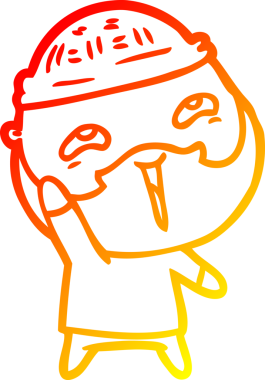 Bir insan tarafından çizilmiş mutlu sakallı bir adamın çizgi çizimi.