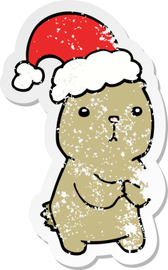 Bir insan tarafından çizilmiş endişeli bir noel ayısının sıkıntılı çıkartması.