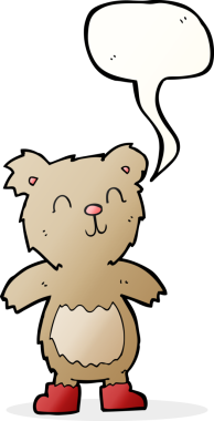 Bir insan tarafından çizilmiş konuşma balonlu oyuncak ayı.