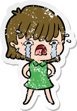 Bir insan tarafından çizilmiş, ağlayan bir çizgi film kızının sıkıntılı çıkartması.