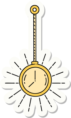 Bir insan tarafından çizilmiş dövme stili altın cep saati çıkartması.