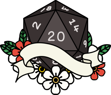 Retro Dövme Biçimi Doğal 20 D20 zar bir insan tarafından çizildi