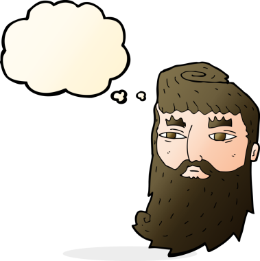 Bir insan tarafından çizilmiş düşünce balonlu sakallı bir adam.