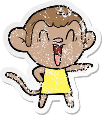 Bir insan tarafından çizilmiş gülen maymunun sıkıntılı çıkartması.