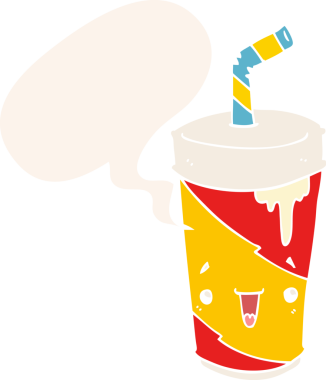 bir insan tarafından çizilmiş, konuşma baloncuklu karikatür soda bardağı.