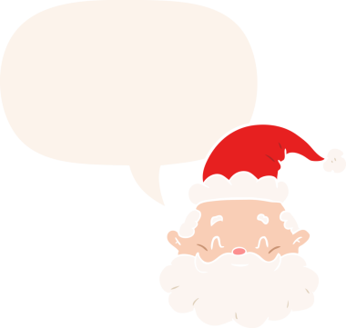 Bir insan tarafından çizilmiş eski tarz konuşma baloncuğu ile çizgi film Noel Baba yüzü