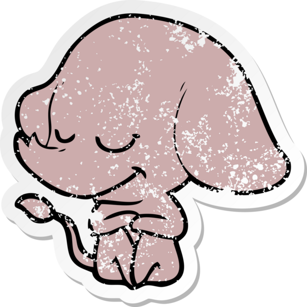 Bir insan tarafından çizilmiş gülümseyen bir filin sıkıntılı çıkartması.