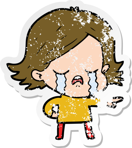 Bir insan tarafından çizilmiş, ağlayan ve işaret edilen karikatürlü bir kızın sıkıntılı çıkartması.