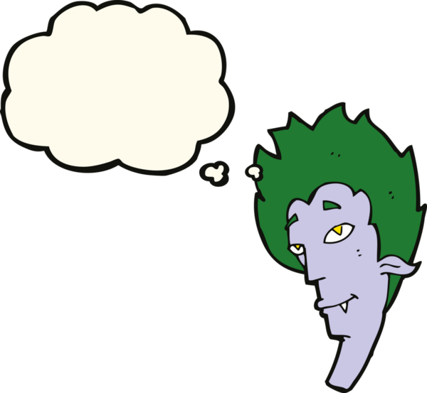 Bir insan tarafından çizilmiş düşünce balonlu vampir kafası.