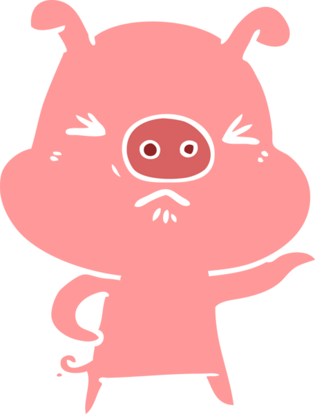 Bir insan tarafından çizilmiş düz renkli çizgi film kızgın domuz.