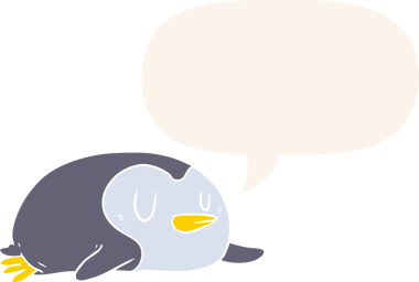 bir insan tarafından çizilmiş, retro tarzı konuşma balonu olan penguen çizgi filmi.