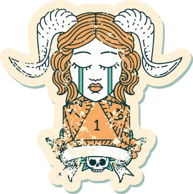 Retro Dövme Biçimi Ağlama Ağlama Doğal bir D20 zar atışıyla bir insan tarafından çizilmiş