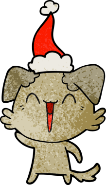 El sallayan küçük köpek eli, insan tarafından çizilmiş Noel Baba şapkası giymiş bir çizgi film.