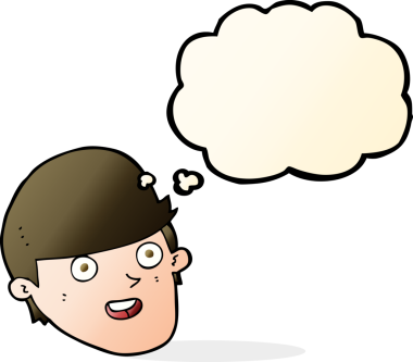 Düşünce baloncuğu çizen koca çeneli çizgi film adamı.