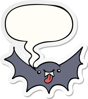 Bir insan tarafından çizilmiş konuşma balonu çıkartmalı vampir yarasa çizgi filmi.