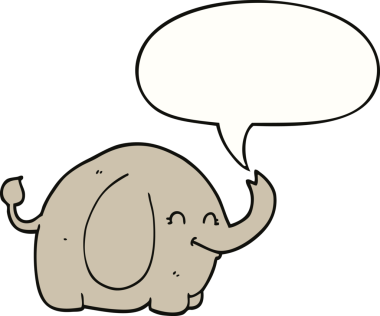 Bir insan tarafından çizilmiş konuşma balonlu bir fil.